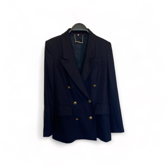 Frame Navy Blue Double Breasted Wool Cashmere Blend Blazer Size XS - Picture 1 of 12